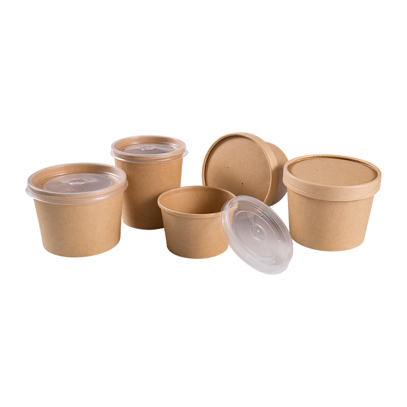 Disposable Microwavable Kraft Paper Soup Bowl with Paper Cover