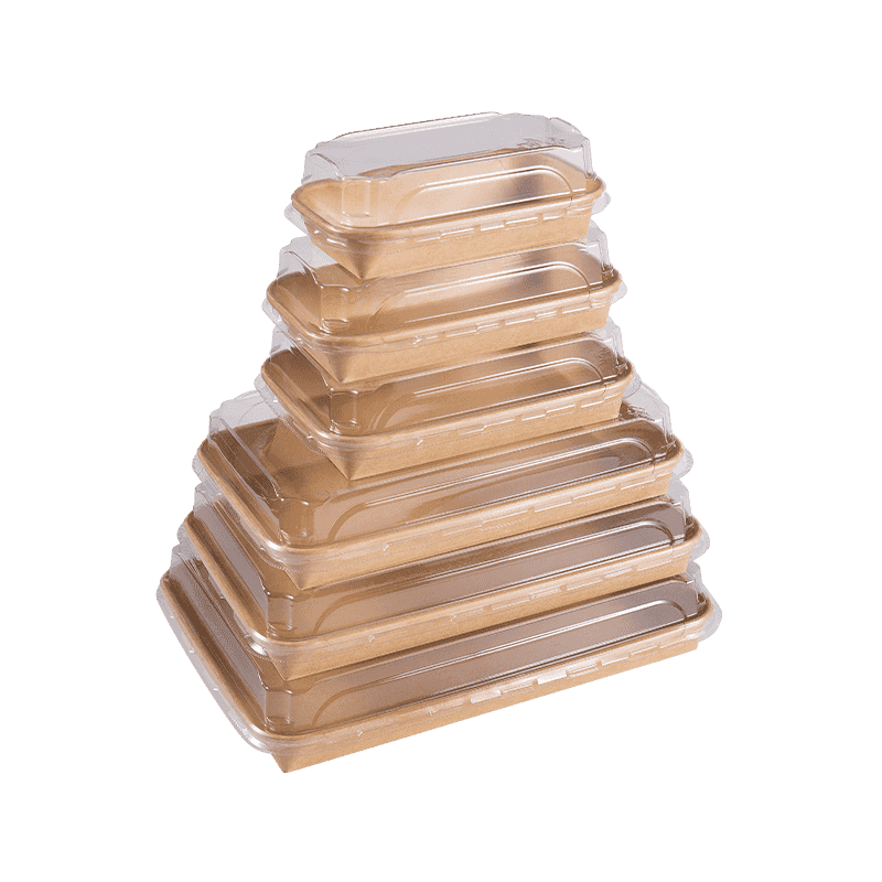 Disposable Takeaway Kraft Paper Rectangular Sushi Tray Box with Transparent Cover