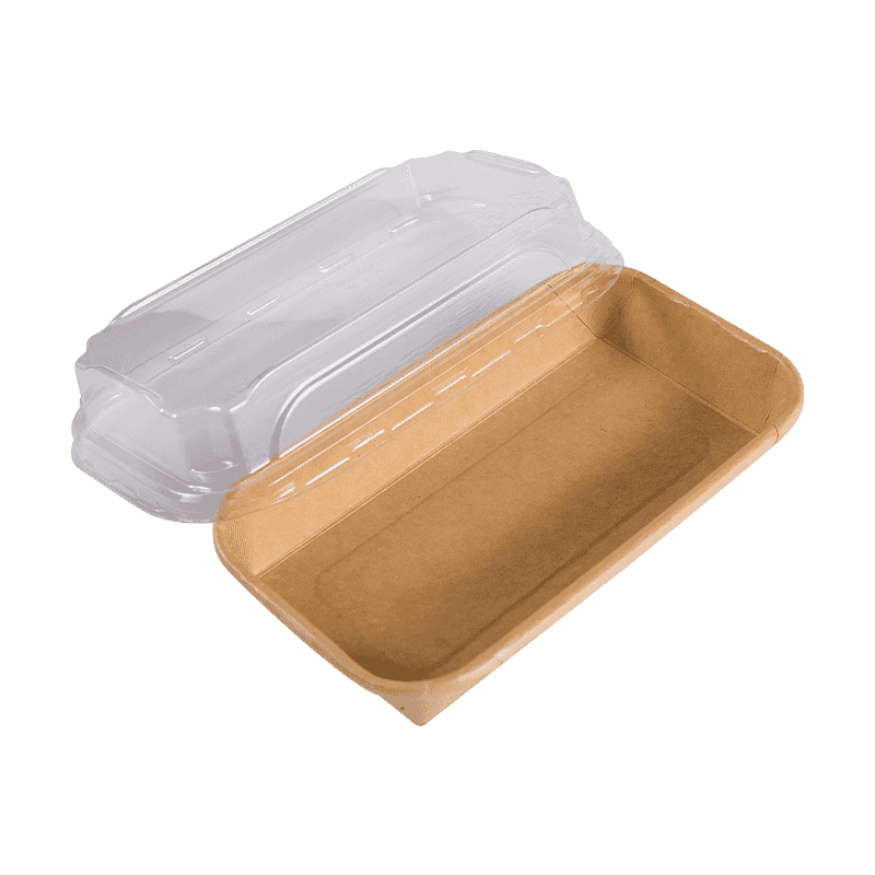 Disposable Takeaway Kraft Paper Rectangular Sushi Tray Box with Transparent Cover