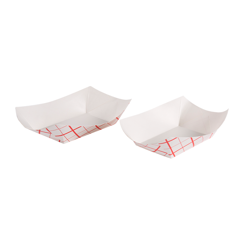 Disposable Red Lattice Oil-proof Kraft Paper Boat-shaped Box Fast Food Paper Tray