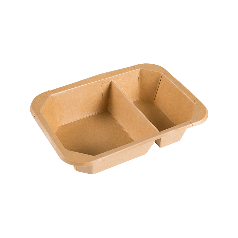 Disposable Environmental Friendly Kraft Rectangular Two Compartment Takeaway Fast Food Packing Boxes